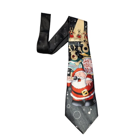 Noel - Santa World Neck Tie - Santa with Microphone &‎ Reindeer - 100% Polyester - Picture 1 of 5